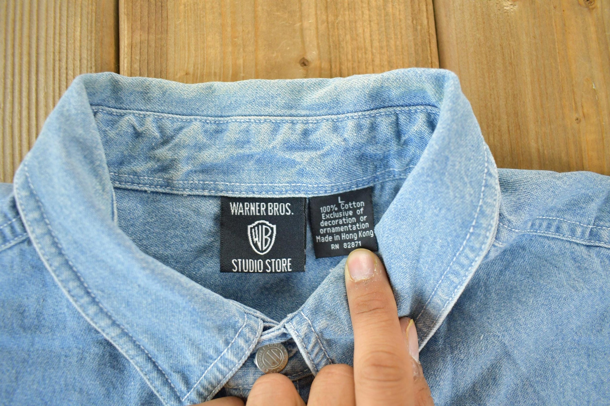 Vintage 1990s Looney Tunes Daffy Duck Denim Button Up Shirt Men's Large from propervintagecanada
