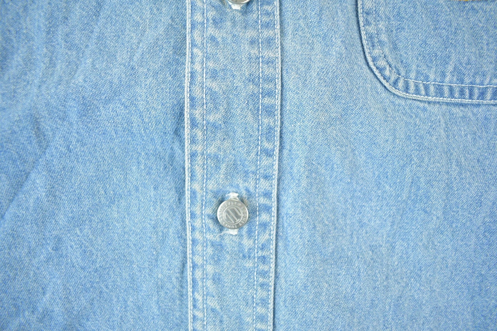 Vintage 1990s Looney Tunes Daffy Duck Denim Button Up Shirt Men's Large from propervintagecanada