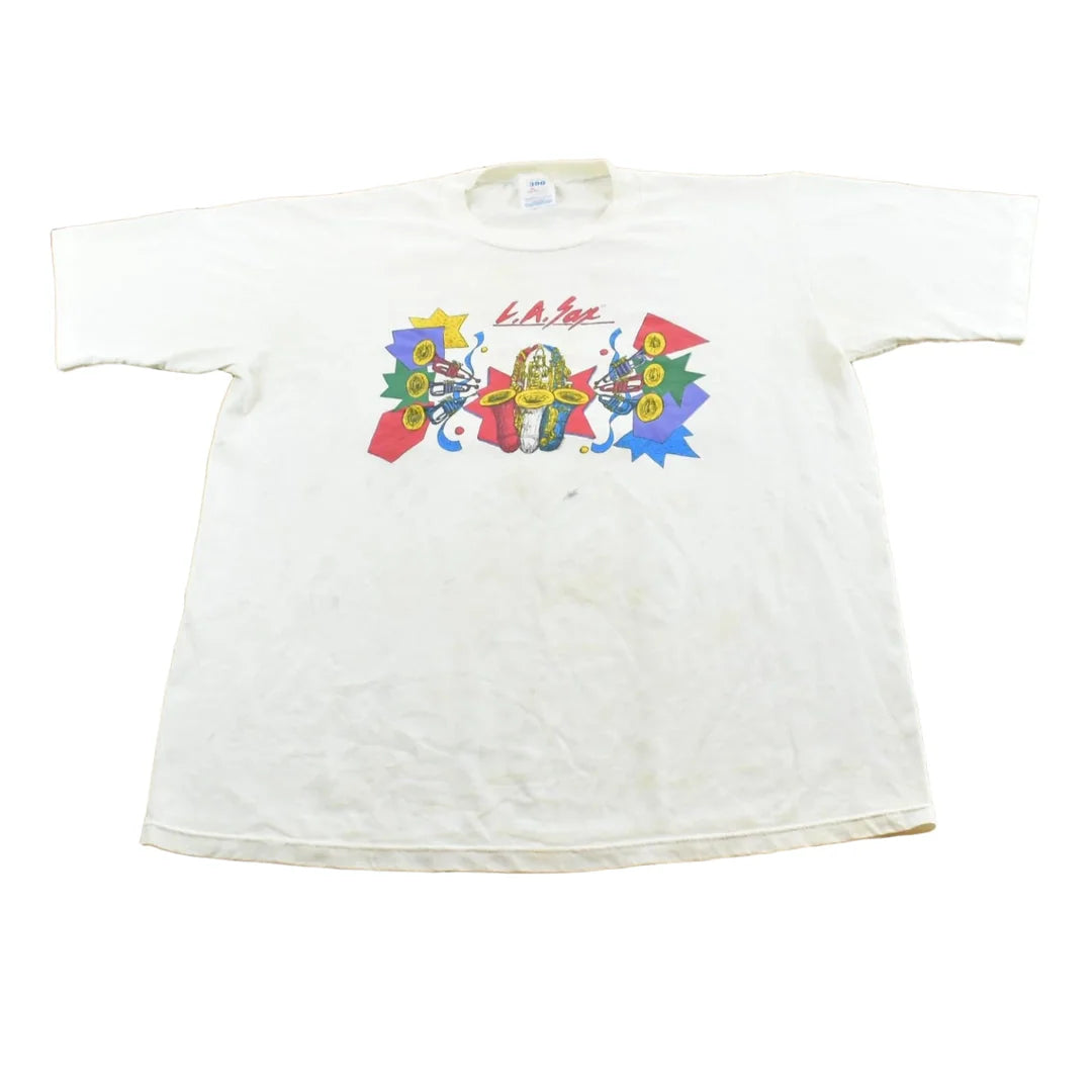 Vintage 1990s Los Angeles Saxophone Music T-Shirt Men's L from propervintagecanada