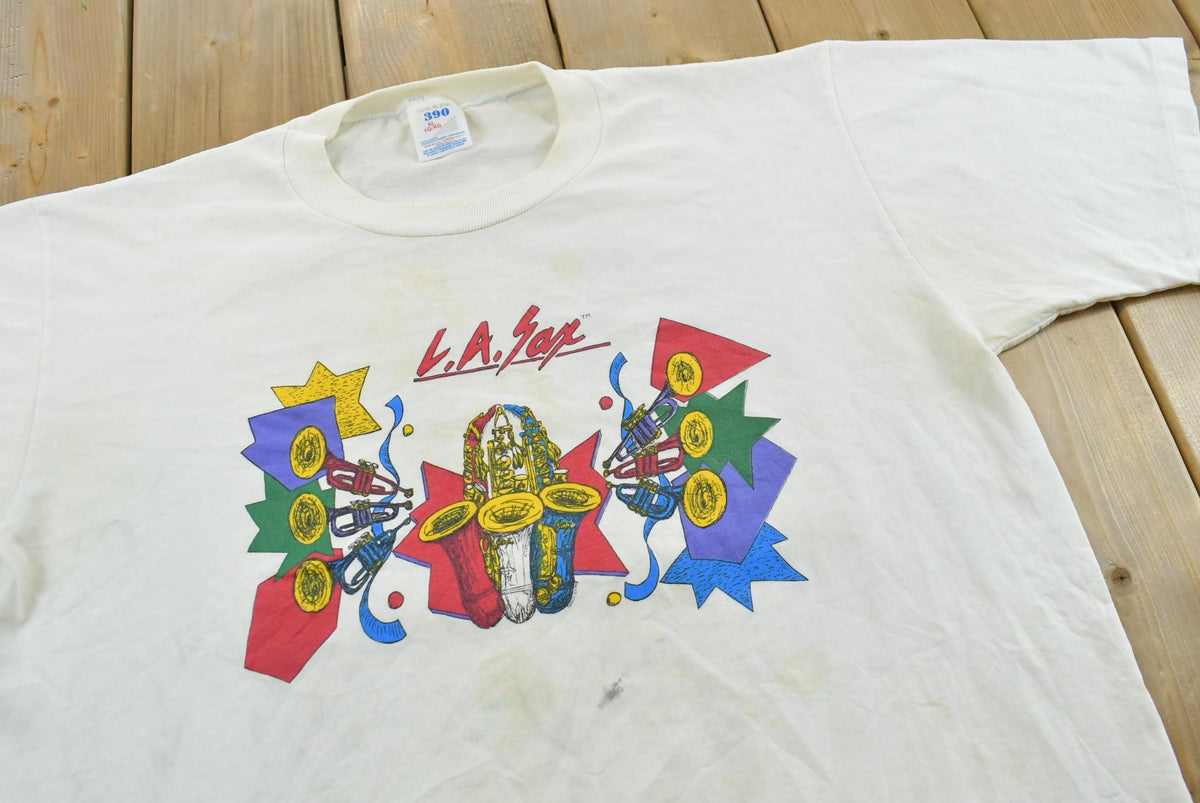 Vintage 1990s Los Angeles Saxophone Music T-Shirt Men's L from propervintagecanada