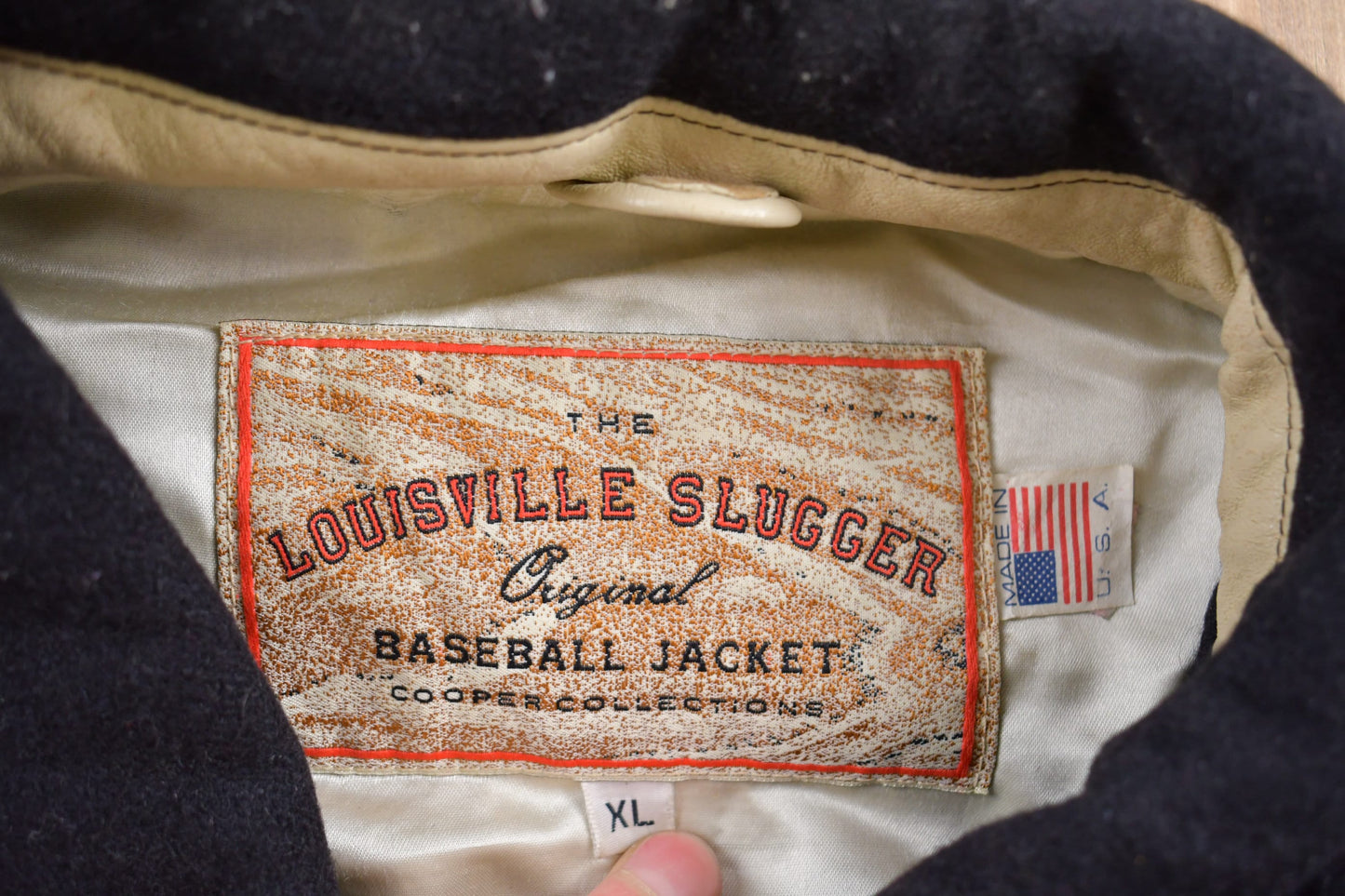 Vintage 1990s Louisville Slugger Baseball Wool With Leather Sleeves Varsity Jacket Cooper Collection Men's XL from propervintagecanada