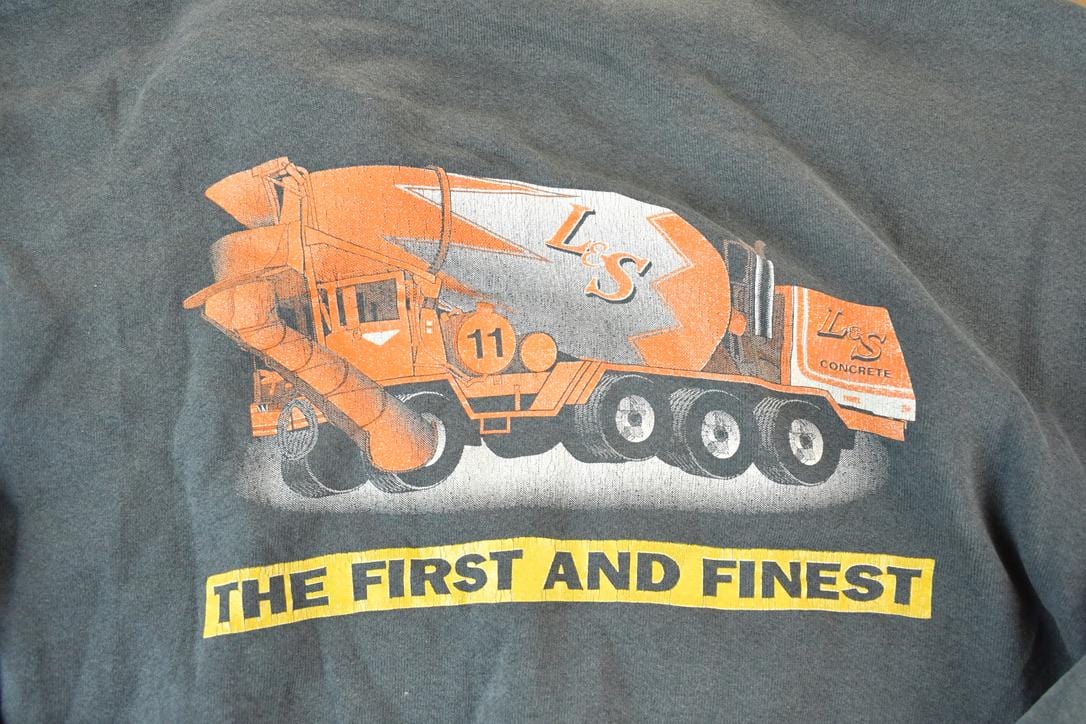 Vintage 1990s LS Concrete Souvenir Trucking Quarter Button Crewneck Sweatshirt Made In USA Men's Large from propervintagecanada