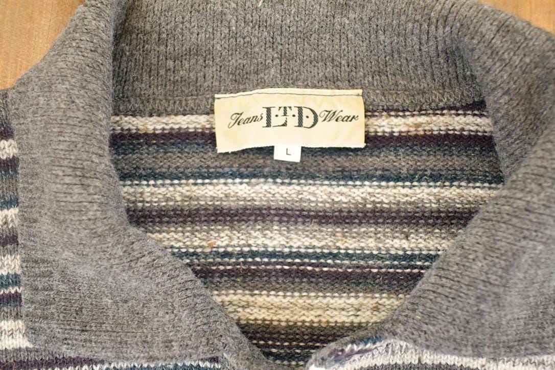 Vintage 1990s LTD Jeanswear Quarter Button Knit Sweater Men's L from propervintagecanada