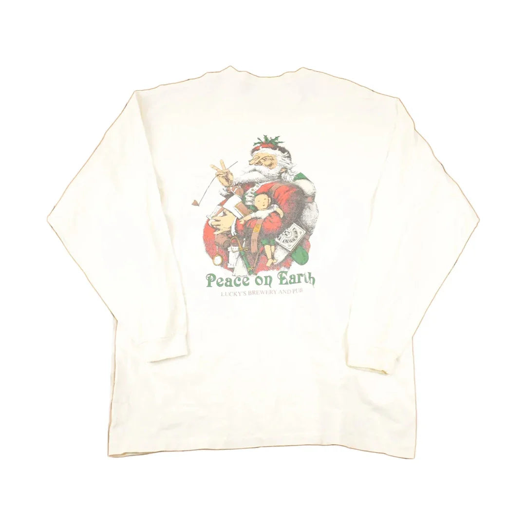 Vintage 1990s Lucky's Brewery Santa Souvenir Travel T-Shirt Men's XL from propervintagecanada