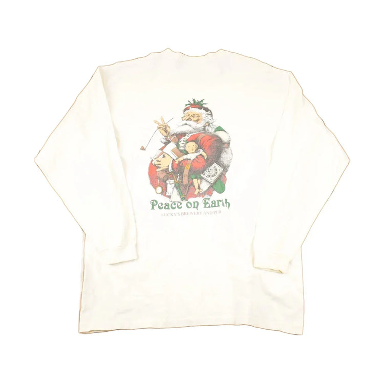 Vintage 1990s Lucky's Brewery Santa Souvenir Travel T-Shirt Men's XL from propervintagecanada
