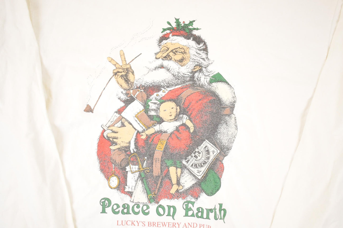 Vintage 1990s Lucky's Brewery Santa Souvenir Travel T-Shirt Men's XL from propervintagecanada