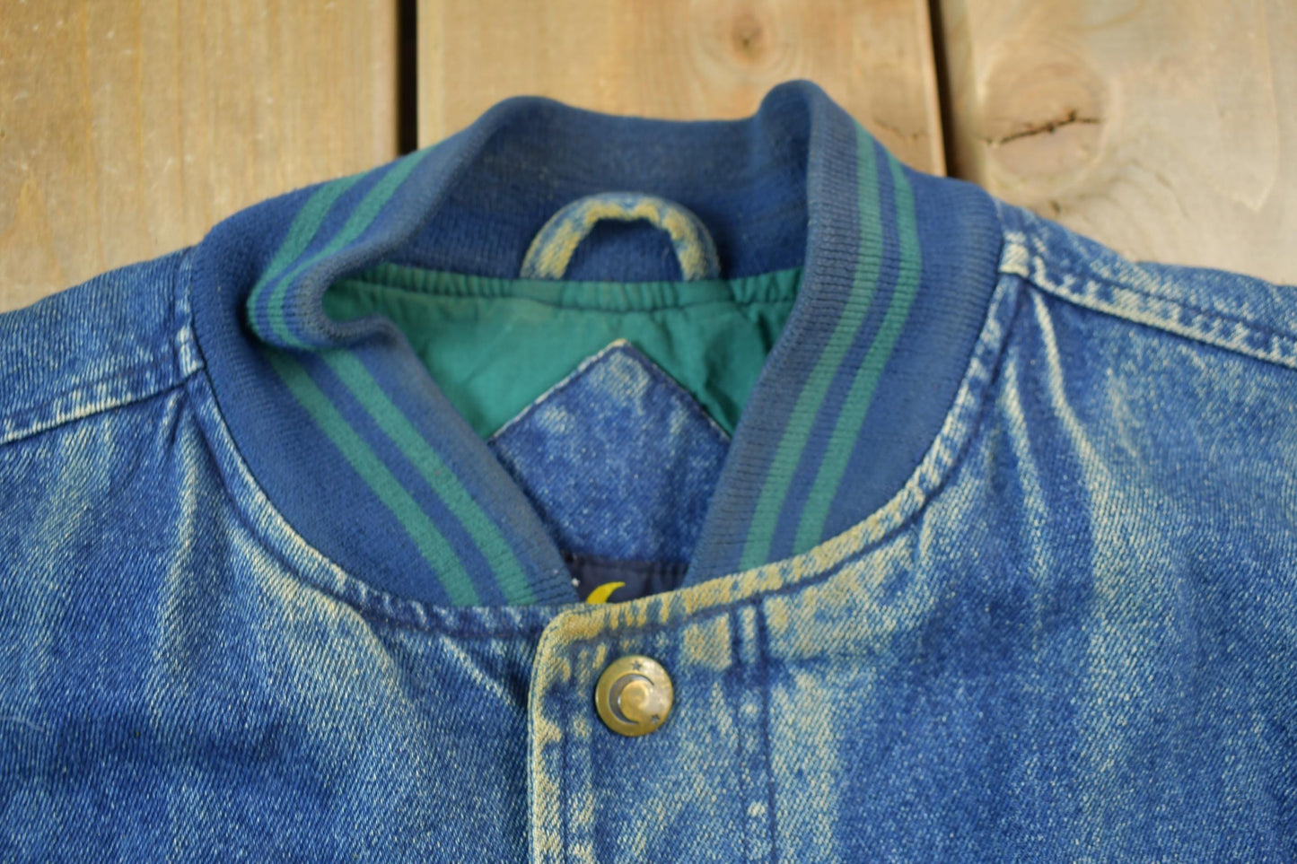 Vintage 1990s Luna Pier Denim Varsity Jacket Men's Large from propervintagecanada