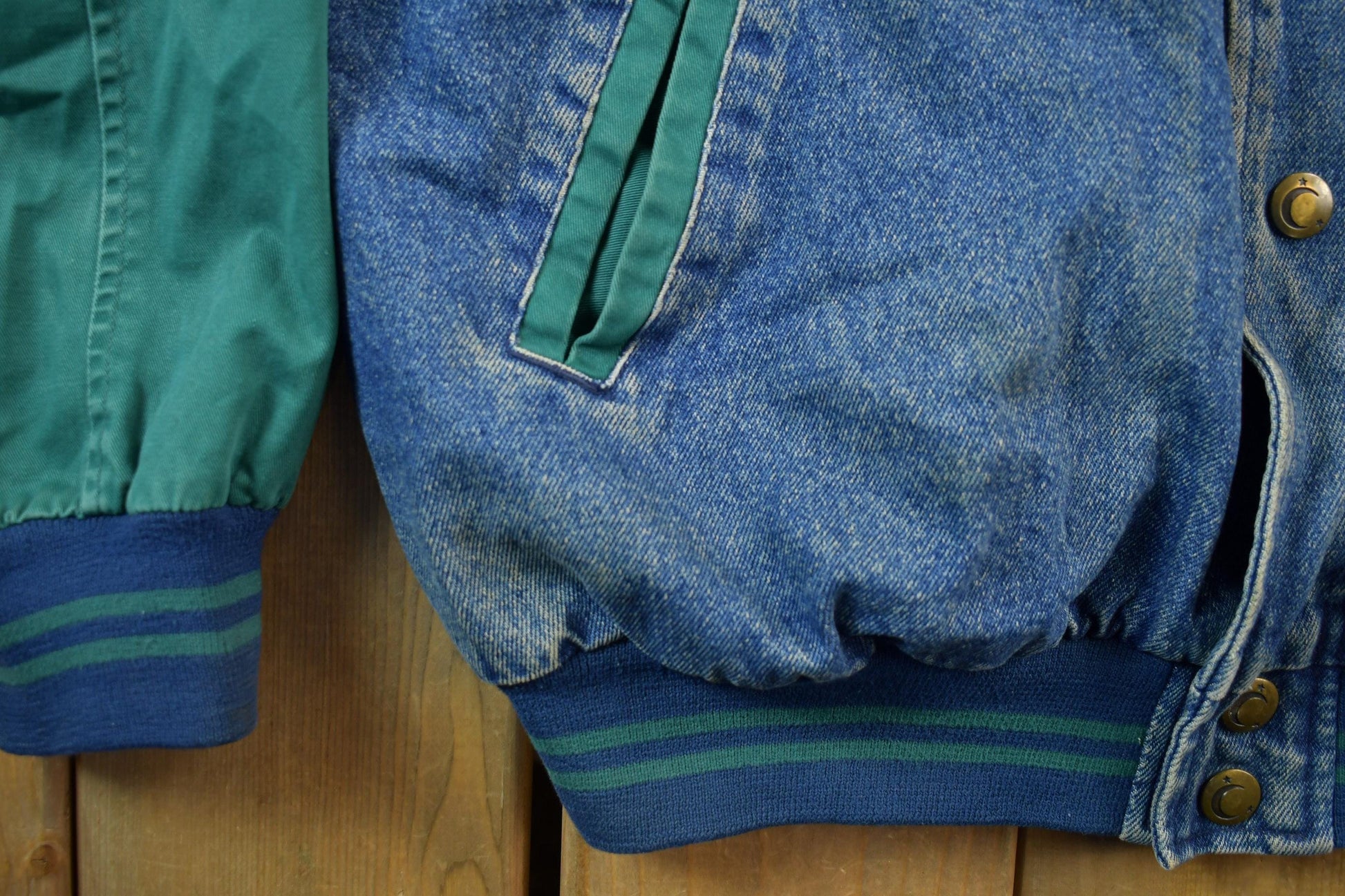 Vintage 1990s Luna Pier Denim Varsity Jacket Men's Large from propervintagecanada