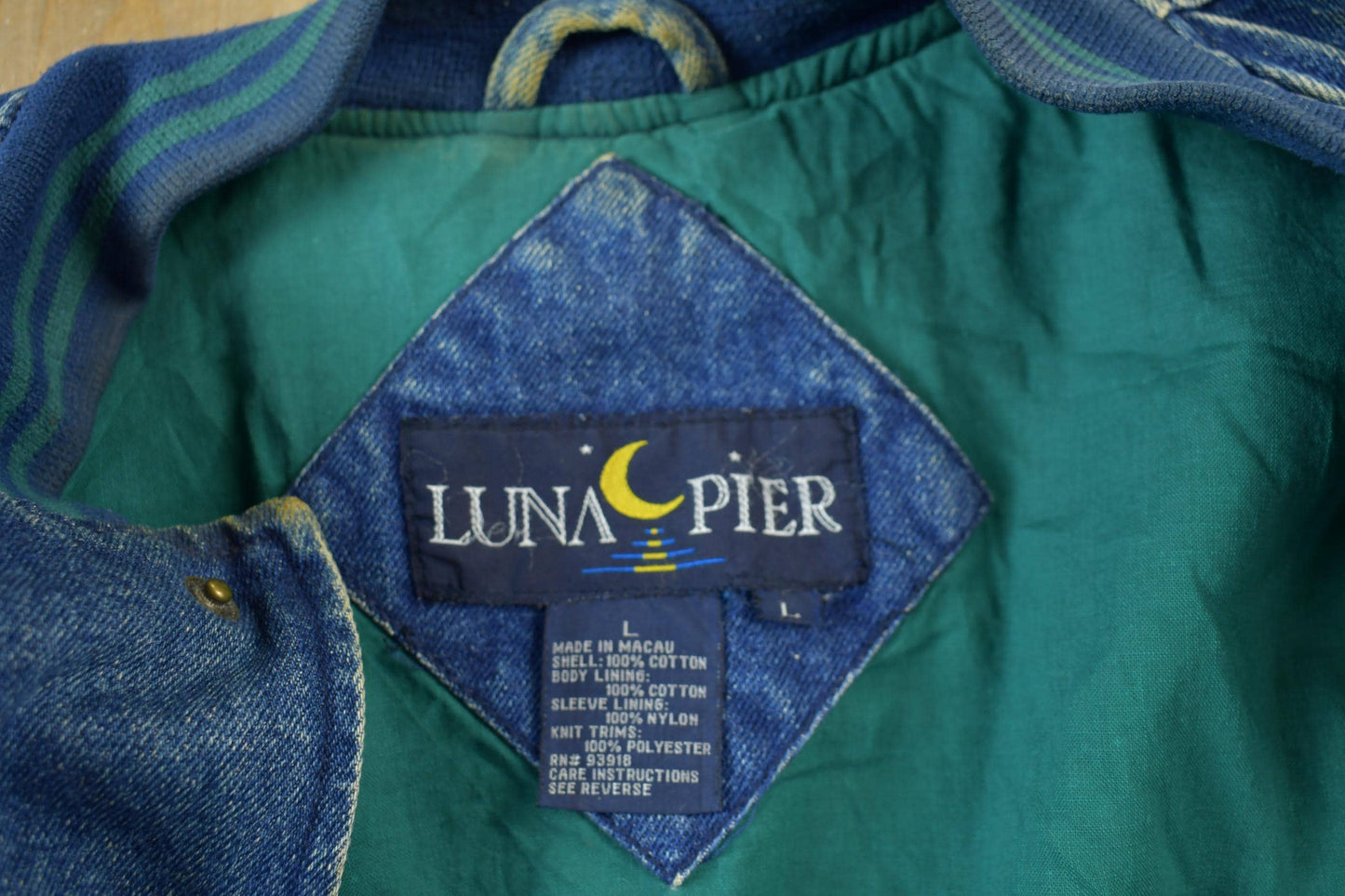 Vintage 1990s Luna Pier Denim Varsity Jacket Men's Large from propervintagecanada