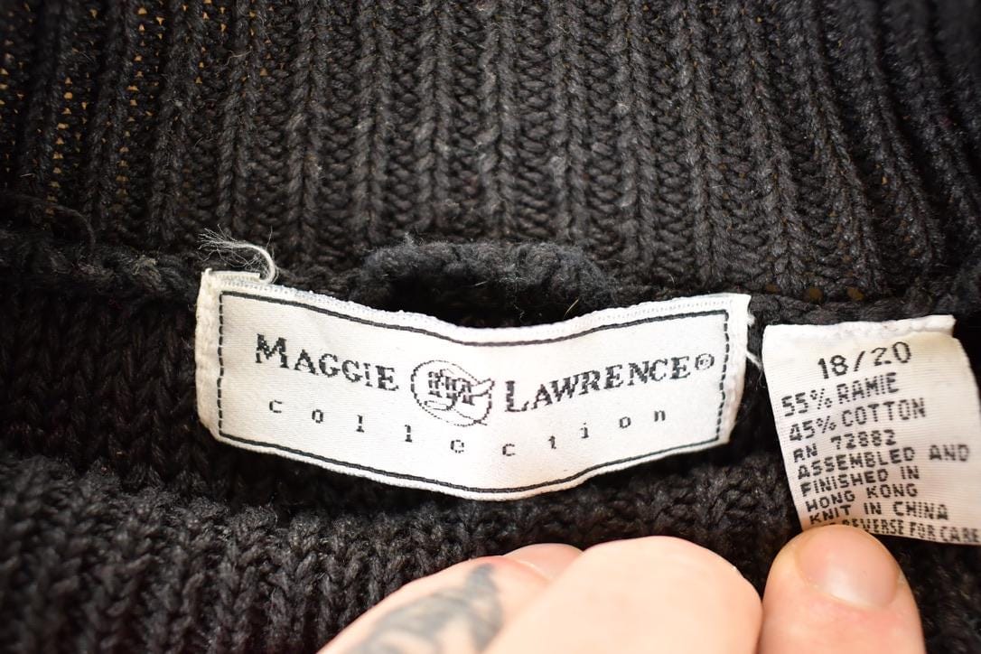 Vintage 1990s Maggie Lawrence Chunky Cable Knit Mock Neck Sweater Women's L from propervintagecanada