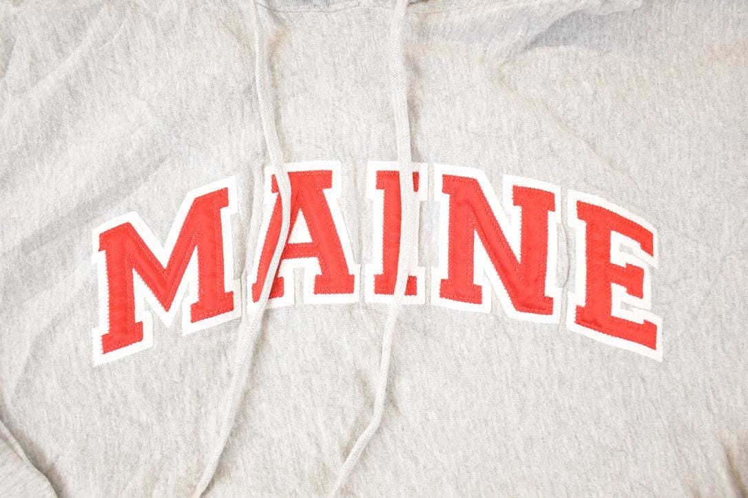 Vintage 1990s Maine Heavyweight Embroidered Cross Grain Hoodie Sweatshirt Men's L from propervintagecanada