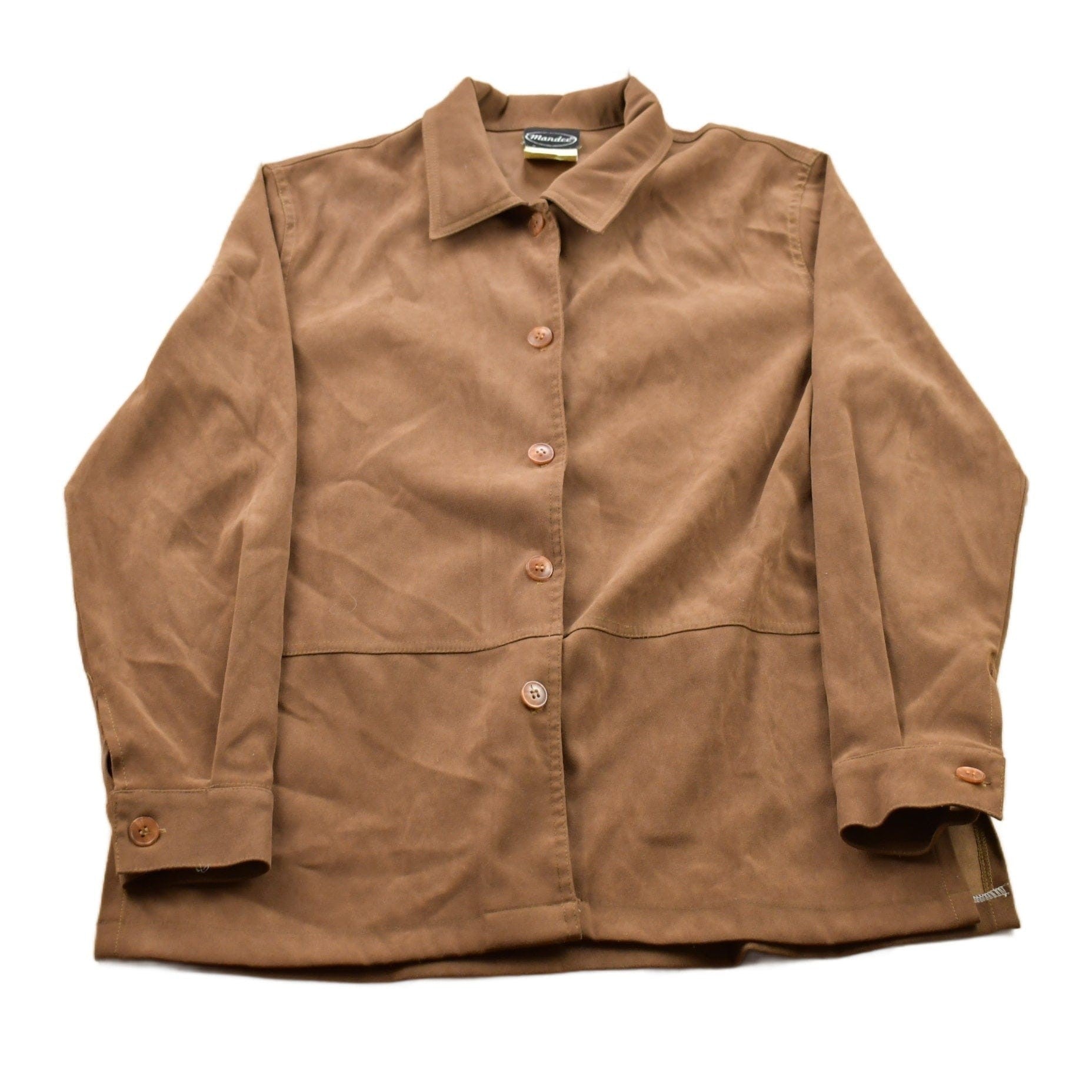 Vintage 1990s Mandee Blank Brown Button Up Shirt Men's Small from propervintagecanada