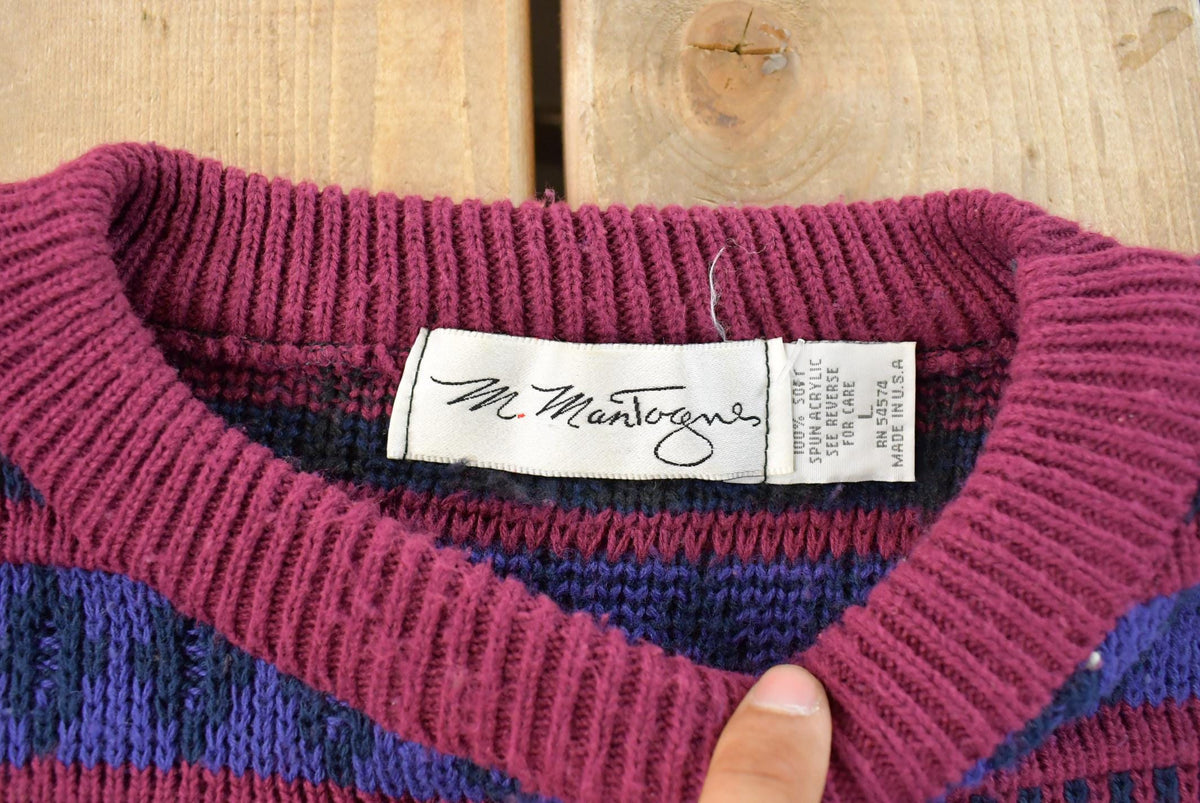 Vintage 1990s Mantogne Knit Crewneck Sweater Men's Large from propervintagecanada