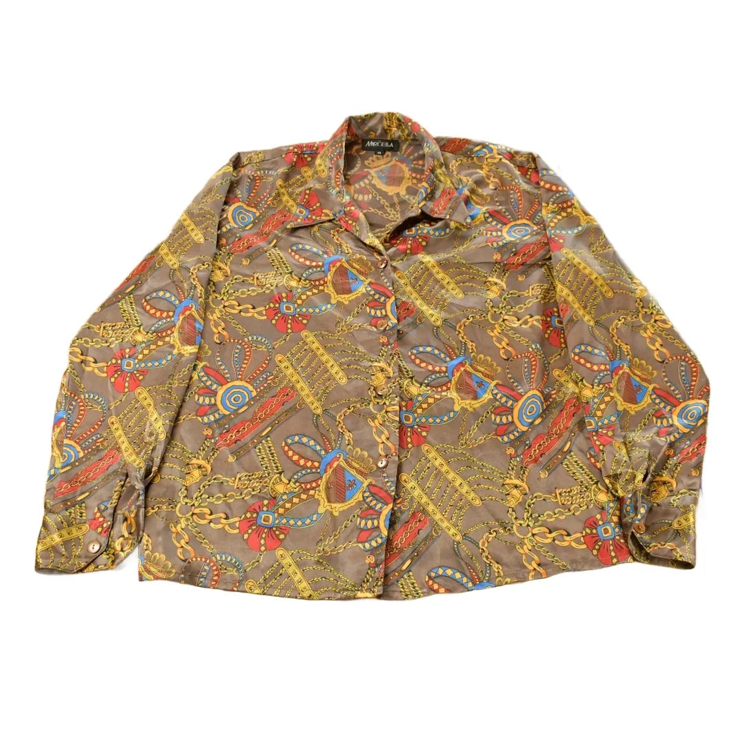Vintage 1990s Marcella Silk Style Button Up Shirt Women's XL from propervintagecanada