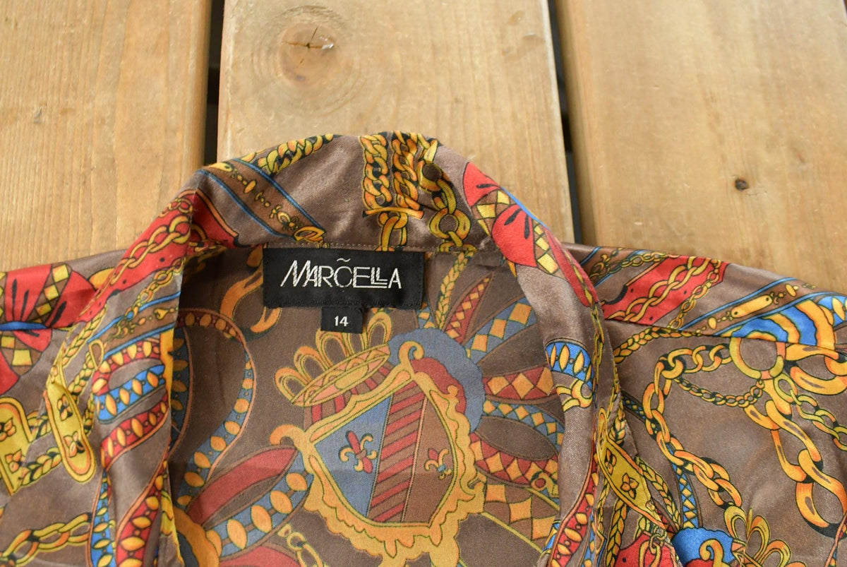 Vintage 1990s Marcella Silk Style Button Up Shirt Women's XL from propervintagecanada