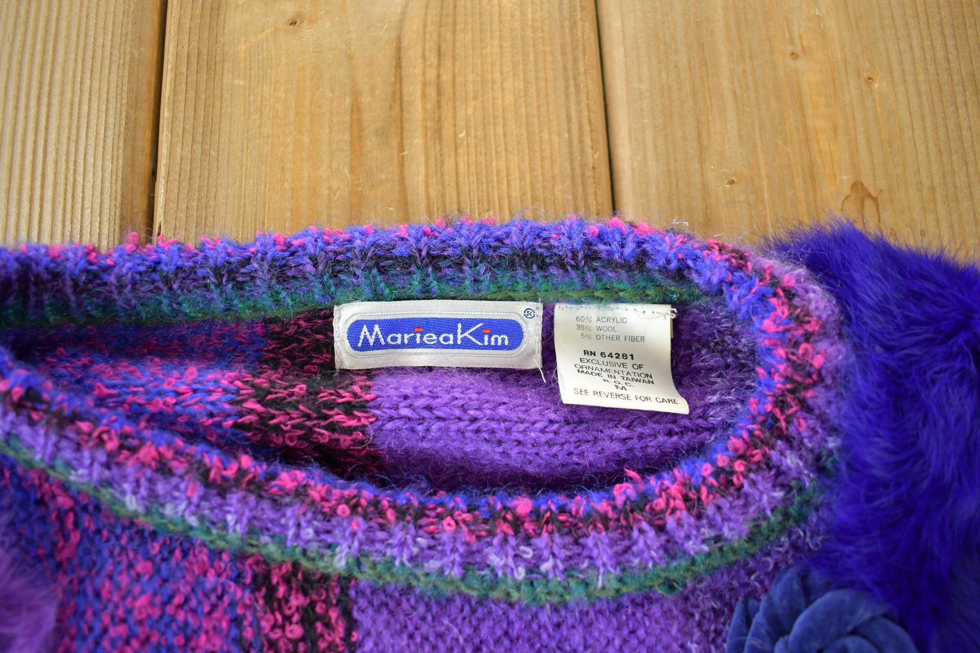 Vintage 1990s Mariea Kim Knit Abstract Pattern Crewneck Sweater Women's Medium from propervintagecanada