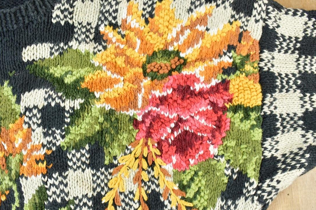 Vintage 1990s Marisa Christina Classics Cable Knit Floral Crewneck Sweater FAB Shirt Men's Large from propervintagecanada