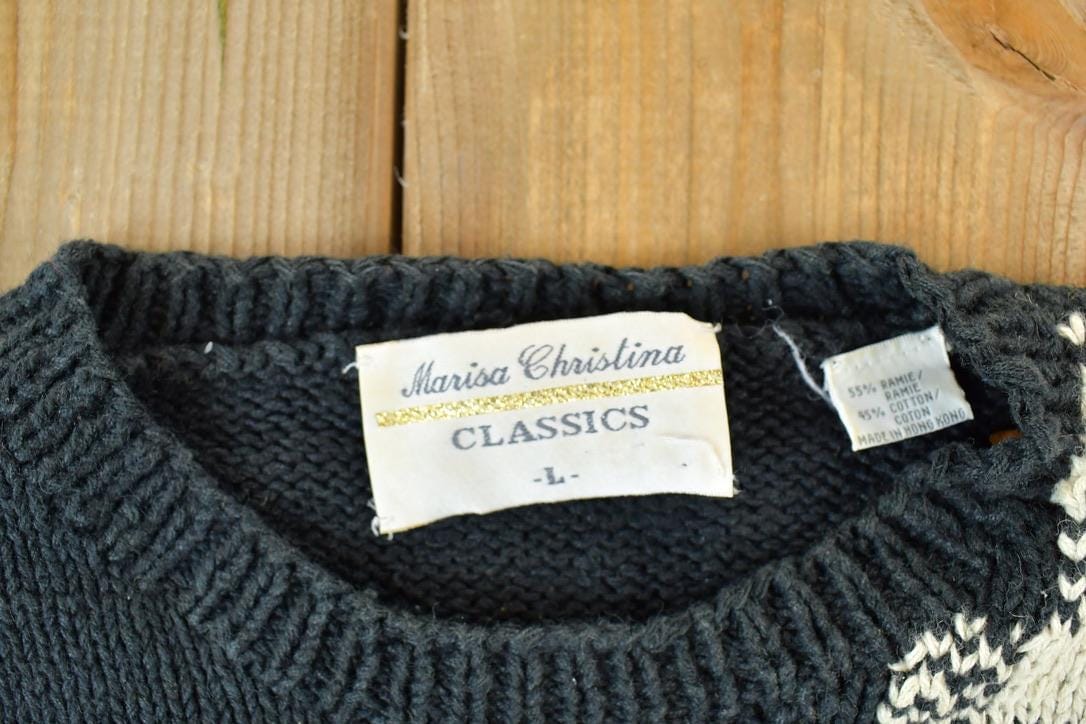 Vintage 1990s Marisa Christina Classics Cable Knit Floral Crewneck Sweater FAB Shirt Men's Large from propervintagecanada