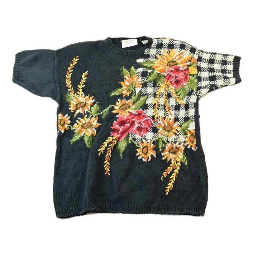 Vintage 1990s Marisa Christina Classics Cable Knit Floral Crewneck Sweater FAB Shirt Men's Large from propervintagecanada