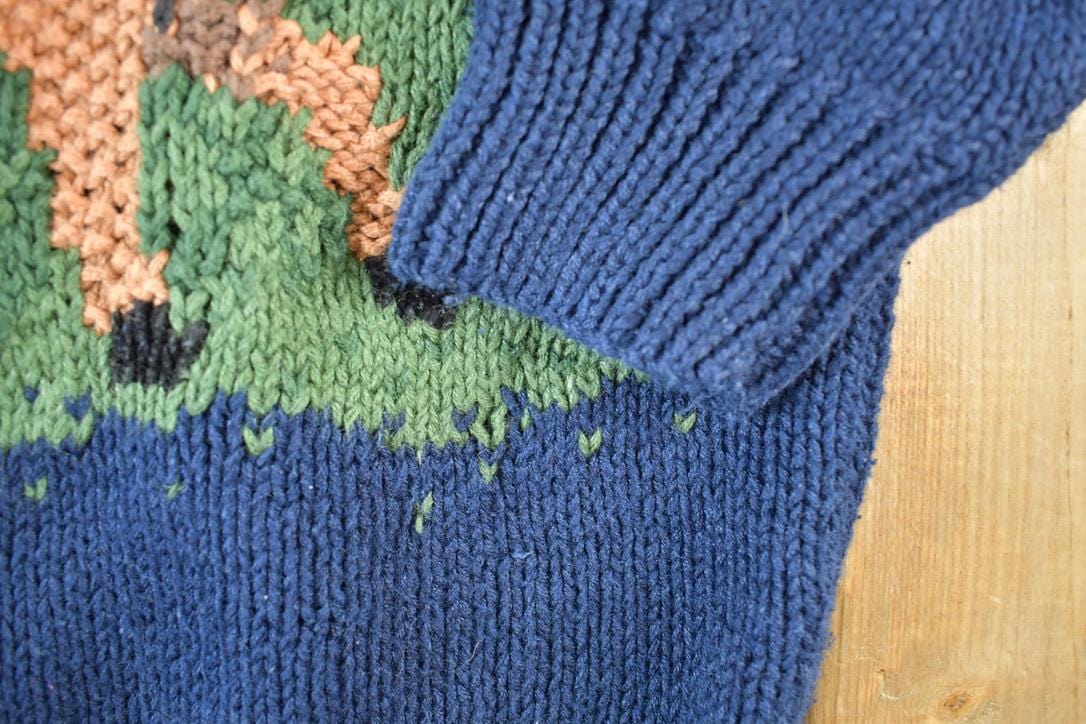 Vintage 1990s Marissa Christina Hand Knit Horse Racing Crewneck Sweater Mens S from propervintagecanada