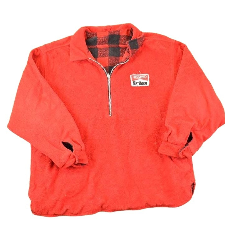 Vintage 1990s Marlboro Unlimited Plaid Collar Quarter Zip Fleece Outdoorsman Sweater Men's XL from propervintagecanada