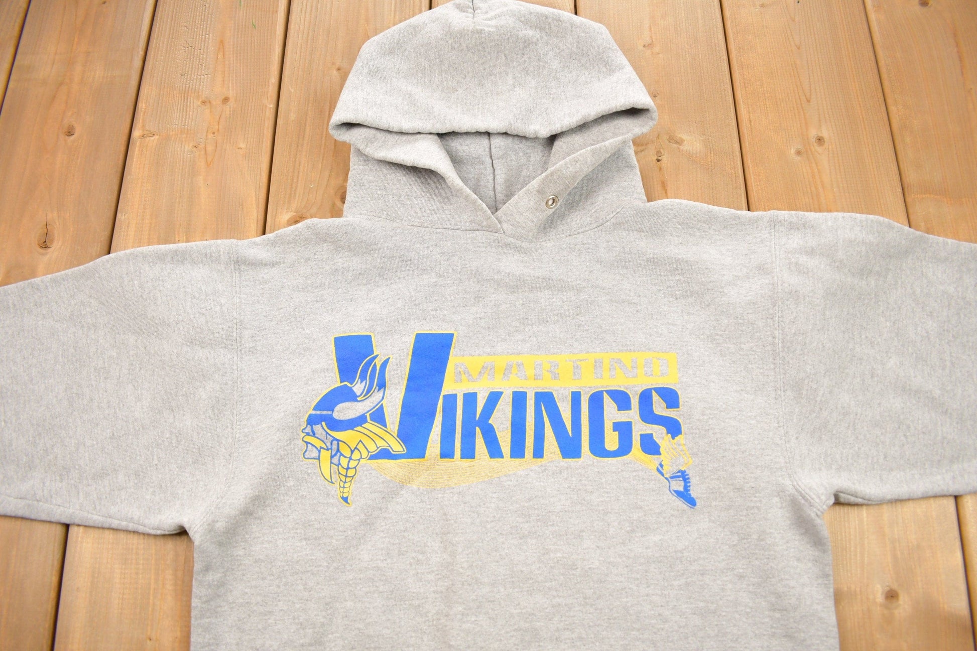 Vintage 1990s Martino Vikings Graphic Heavy Weight Hoodie Men's Small from propervintagecanada