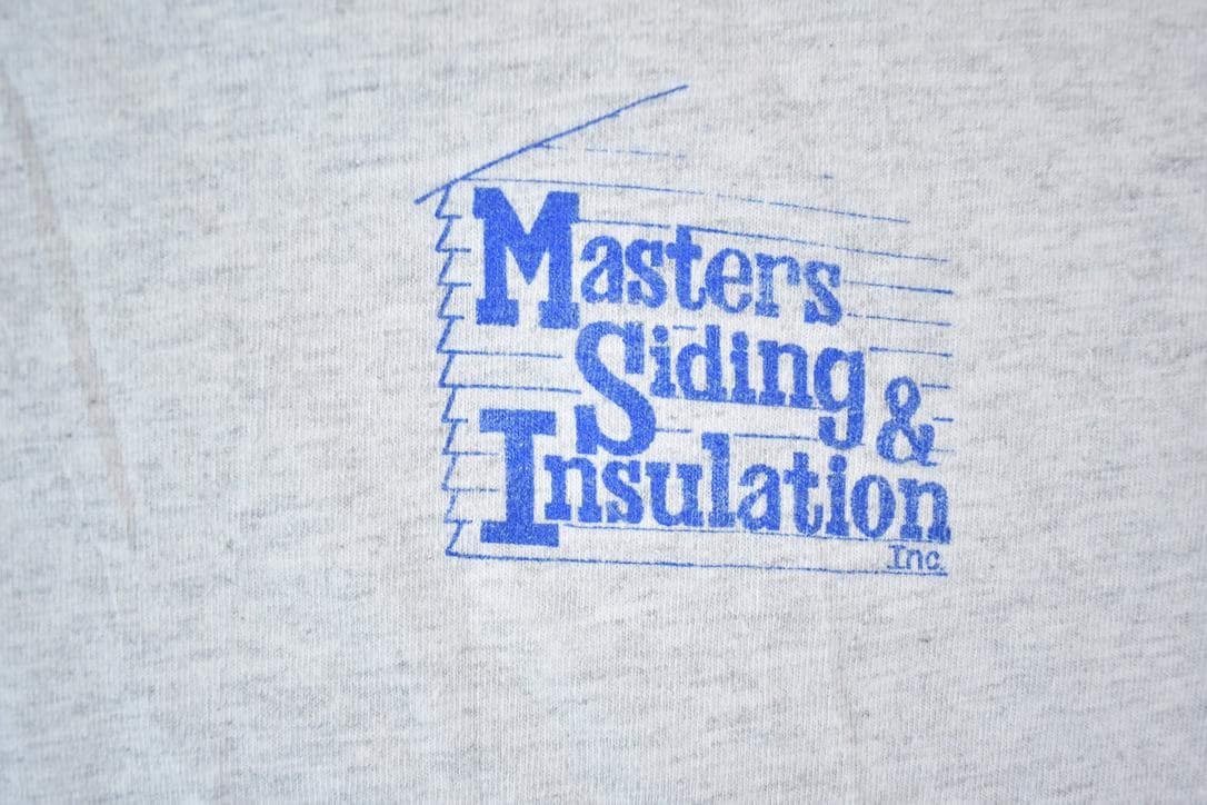 Vintage 1990s Masters Siding And Insulation Souvenir Single Stitch Double Collar Graphic Print T-Shirt Made In Men's XL from propervintagecanada