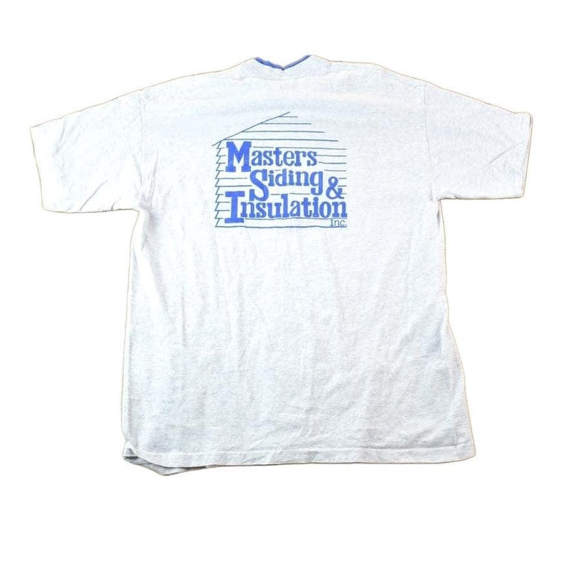 Vintage 1990s Masters Siding And Insulation Souvenir Single Stitch Double Collar Graphic Print T-Shirt Made In Men's XL from propervintagecanada