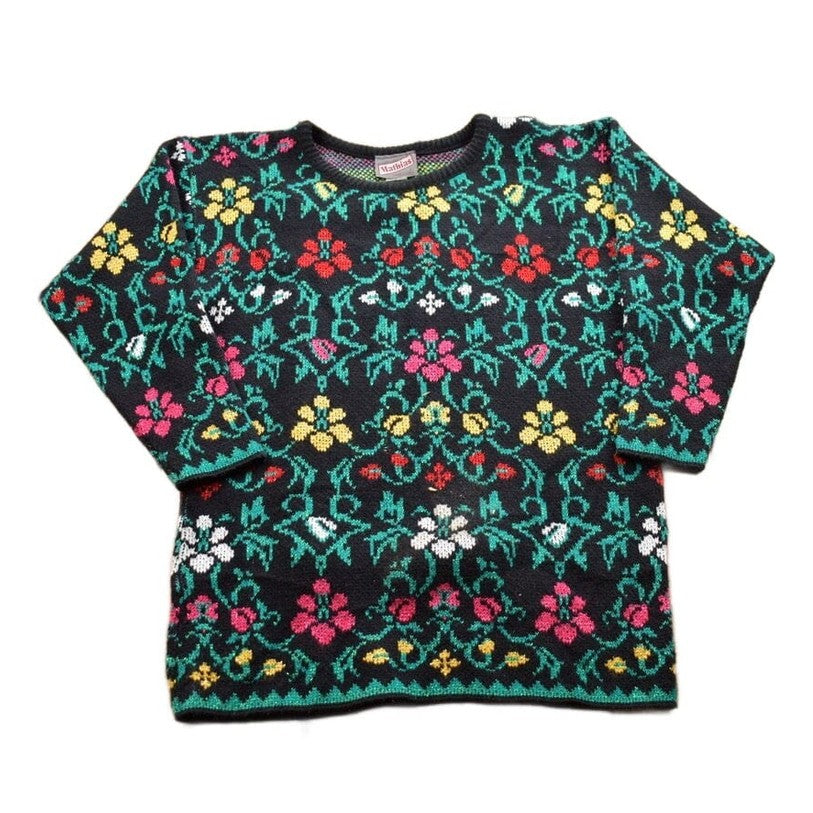 Vintage 1990s Mathias Knitted Floral Crewneck Sweater Men's Small from propervintagecanada