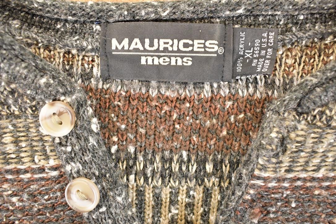 Vintage 1990s Maurices Mens Quarter Button Striped Knit Sweater Men's L from propervintagecanada