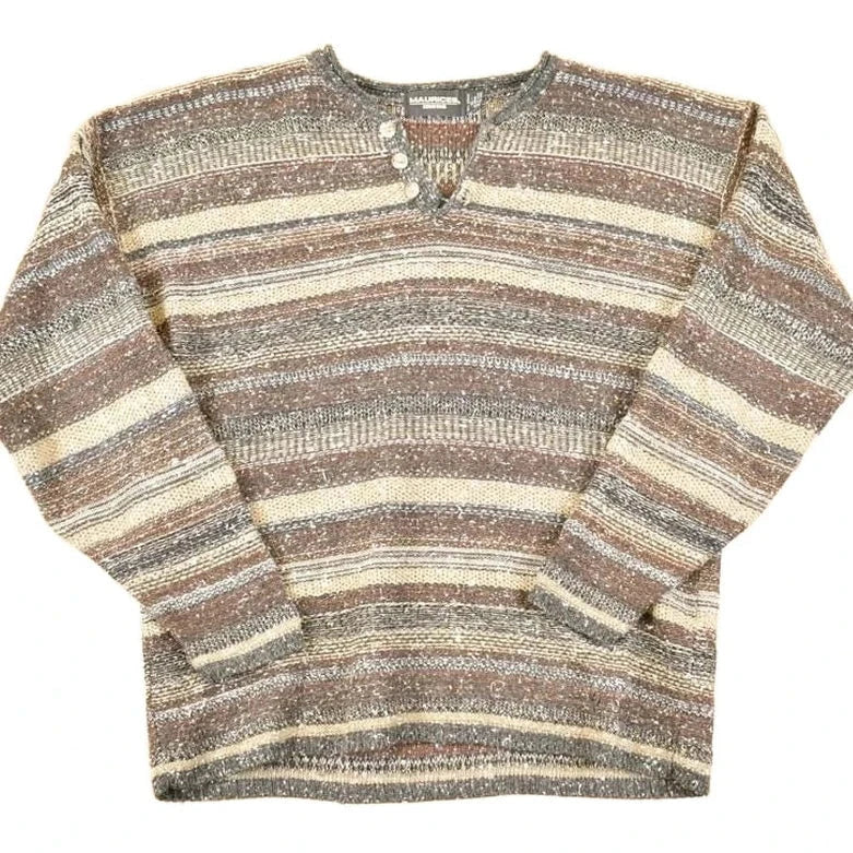 Vintage 1990s Maurices Mens Quarter Button Striped Knit Sweater Men's L / 90s Knitted Sweatshirt / Vintage Preppy Knits from propervintagecanada