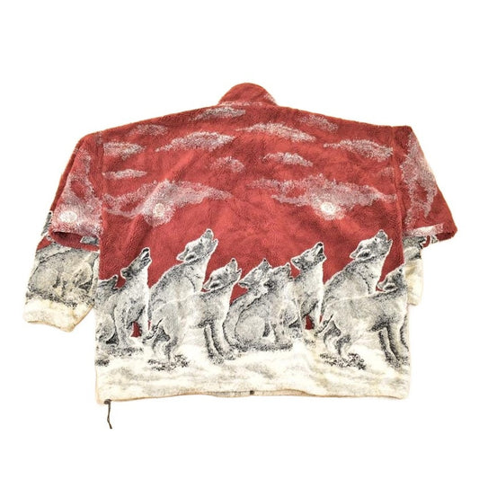 Vintage 1990s Mazmania AOP Howling Wolves Fleece Outdoorsman Sweater Men's XXL from propervintagecanada