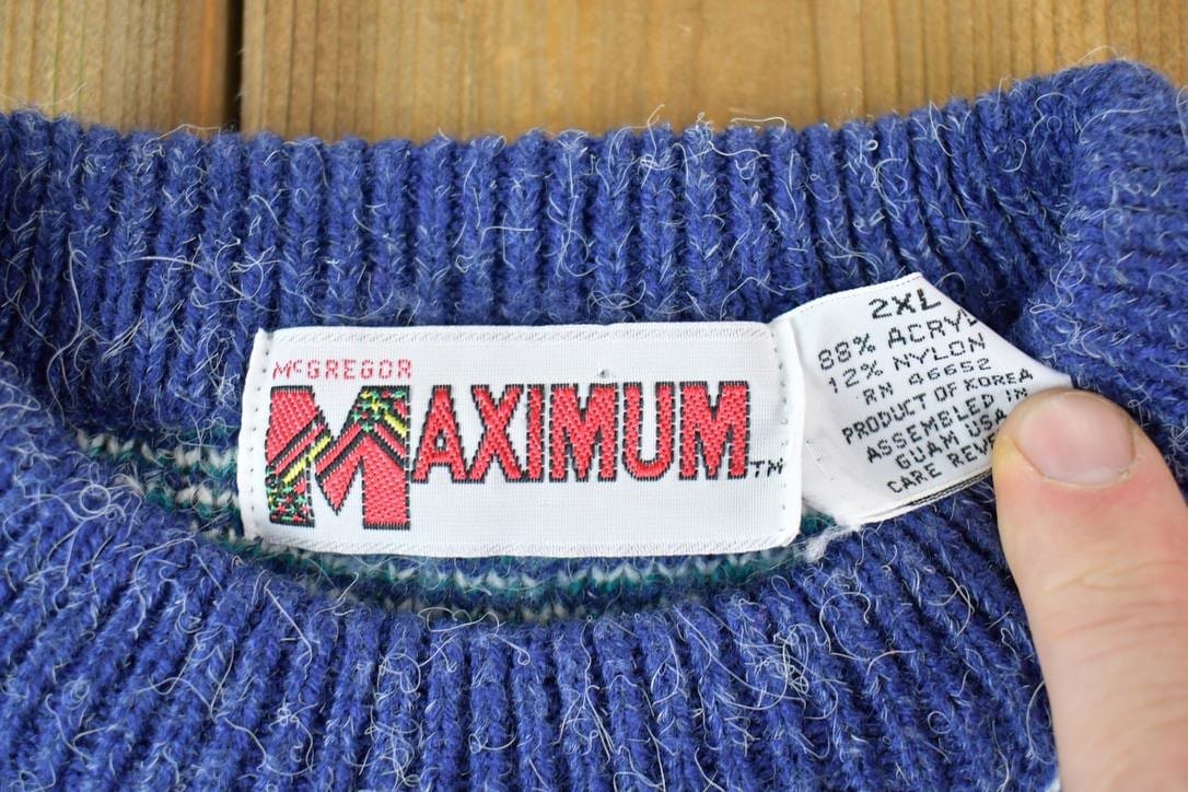 Vintage 1990s McGregor Maximum Knit Abstract Pattern Crewneck Sweater Made In 90s Crewneck Men's 2XL from propervintagecanada