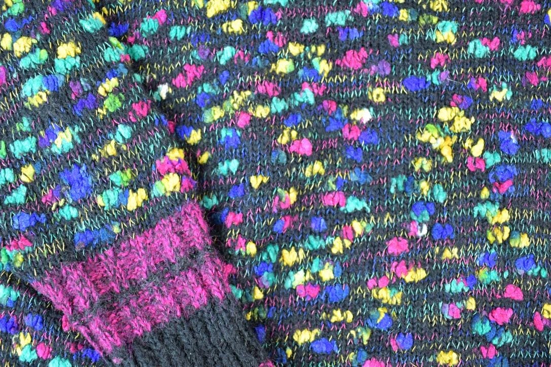 Vintage 1990s Me Neon Heavy Knit Abstract Pattern Crewneck Sweater Made InMen's Large from propervintagecanada