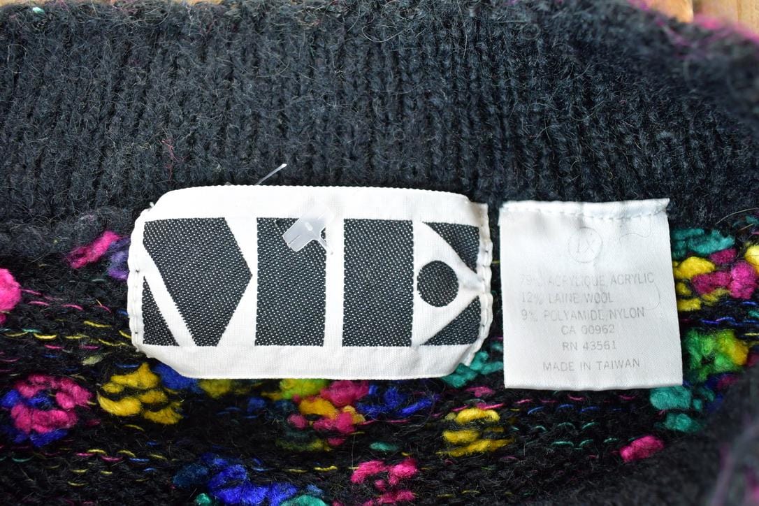 Vintage 1990s Me Neon Heavy Knit Abstract Pattern Crewneck Sweater Made InMen's Large from propervintagecanada