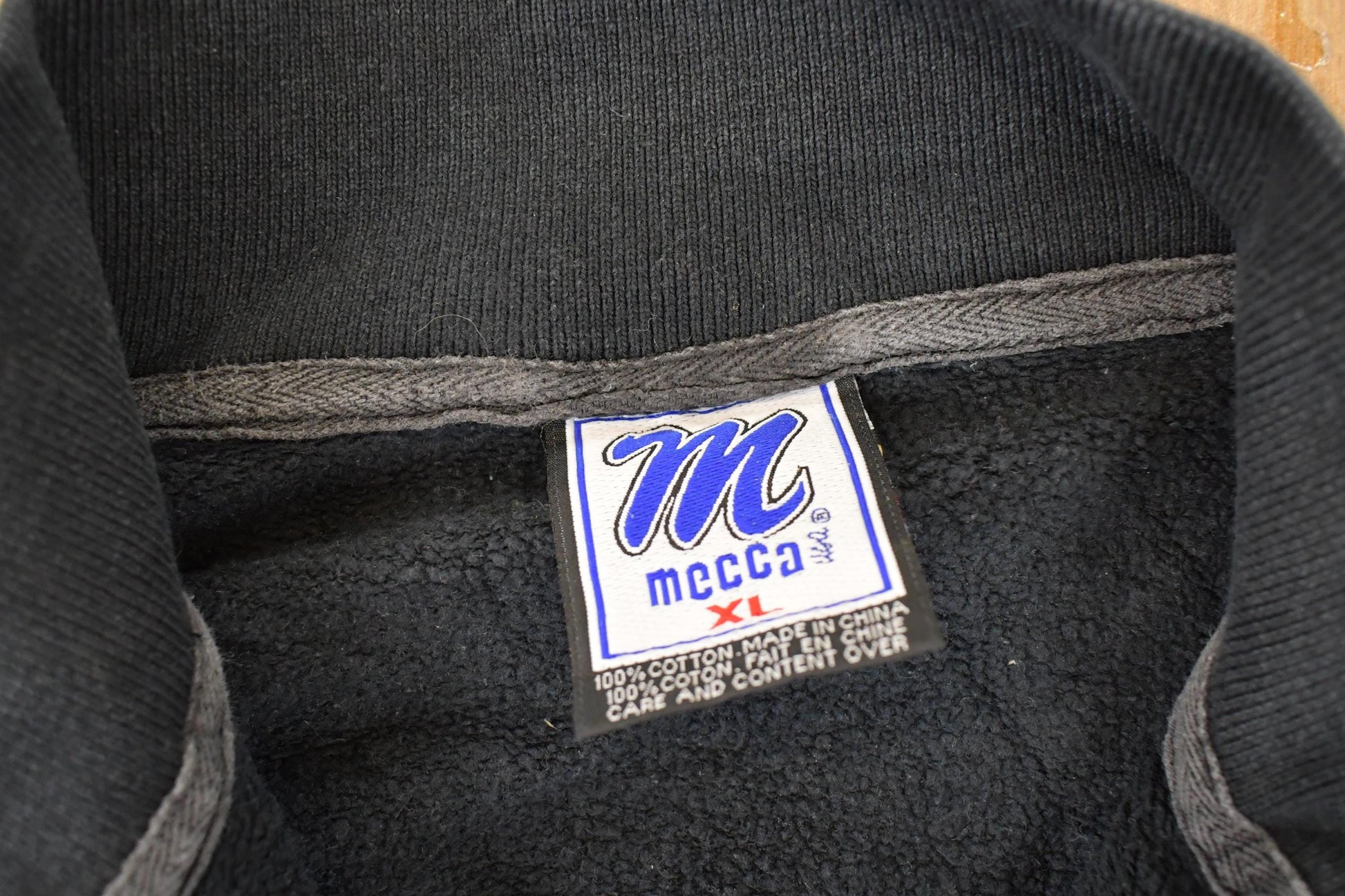 Vintage 1990s Mecca Embroidered Quarter Zip Hip Hop Sweatshirt Mens L from propervintagecanada