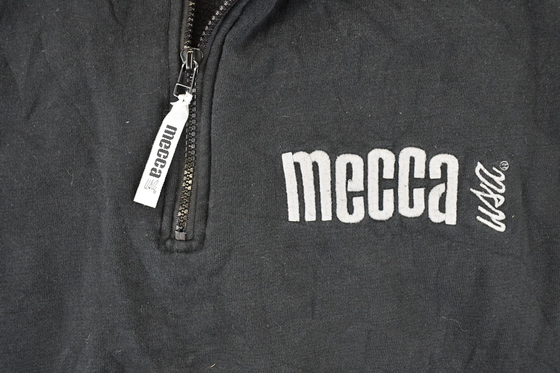 Vintage 1990s Mecca Embroidered Quarter Zip Hip Hop Sweatshirt Mens L from propervintagecanada
