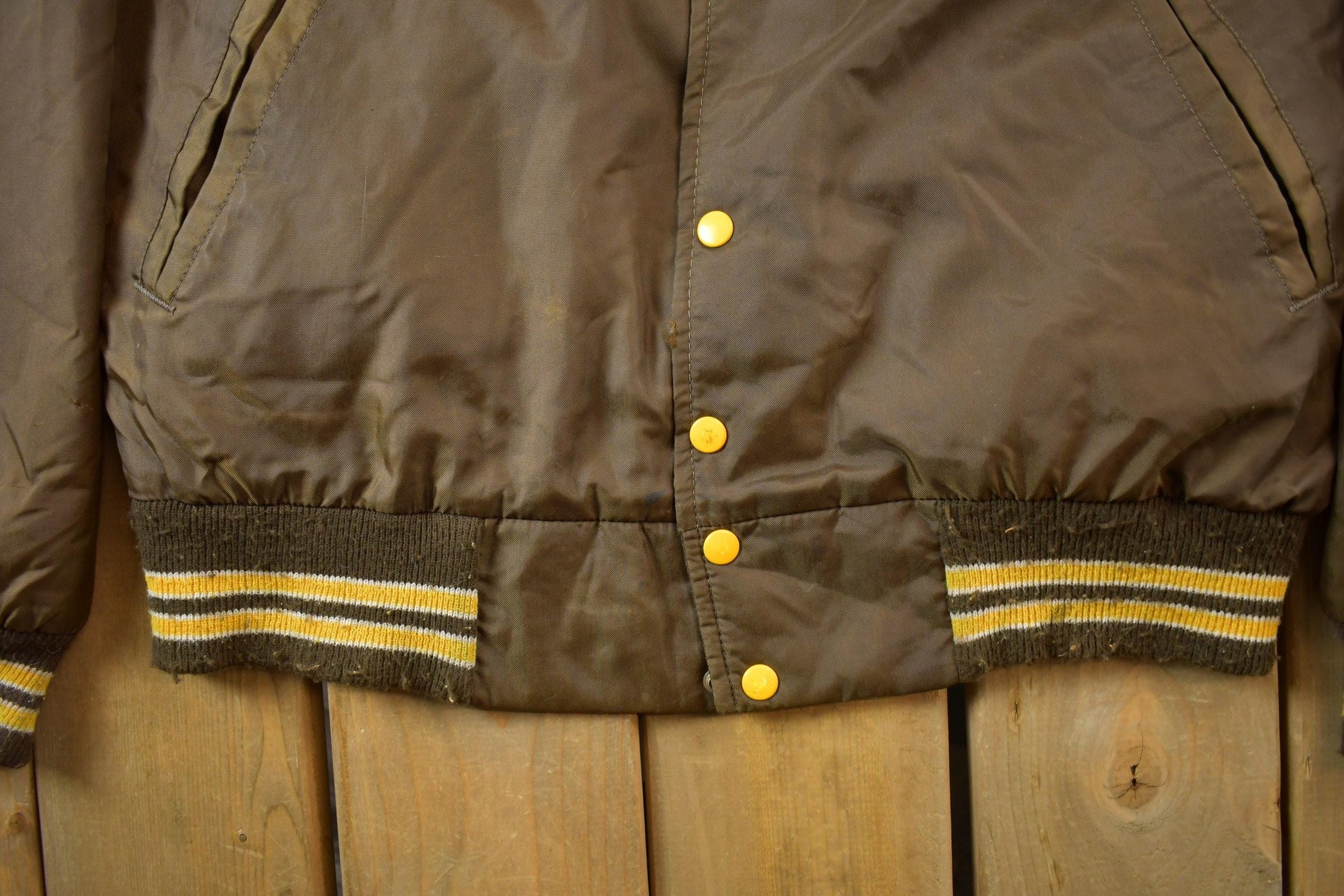 Vintage 1990s Mechanical Drafting Embroidered Snap Button Satin Jacket Men's L from propervintagecanada