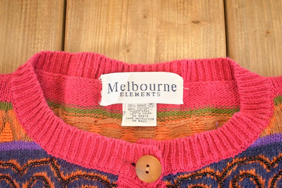 Vintage 1990s Melbourne Elements Abstract Button Up Knit Sweater Women's S from propervintagecanada