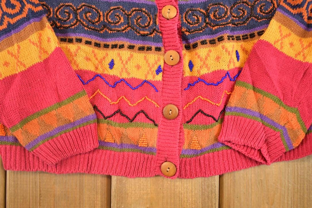 Vintage 1990s Melbourne Elements Abstract Button Up Knit Sweater Women's S from propervintagecanada