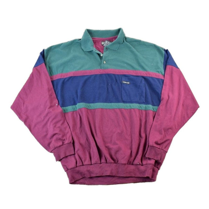 Vintage 1990s Members Only Colour Block Quarter Button Collared Sweatshirt Men's XL from propervintagecanada