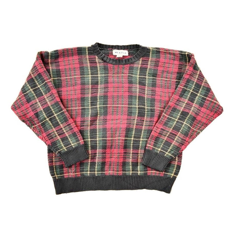 Vintage 1990s Merona Knit Plaid AOP Crewneck Sweater Mens L from propervintagecanada