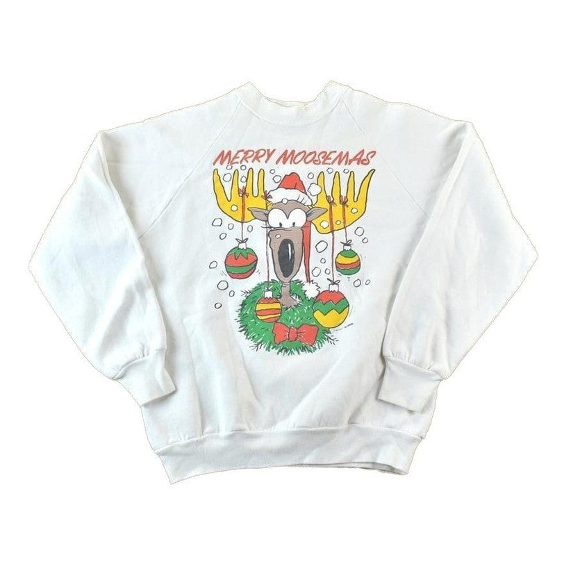 Vintage 1990s Merry Moosement Crewneck Sweatshirt Made In USA from propervintagecanada