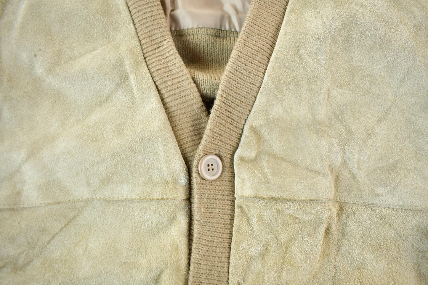 Vintage 1990s Mervyn's Suede Leather Knit Cardigan Sweater Men's Large from propervintagecanada