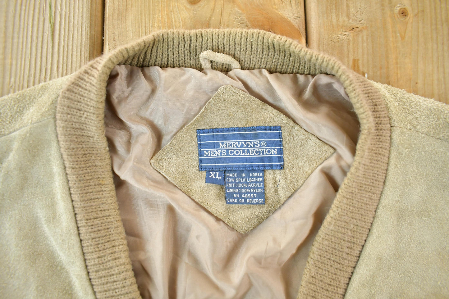 Vintage 1990s Mervyn's Suede Leather Knit Cardigan Sweater Men's Large from propervintagecanada