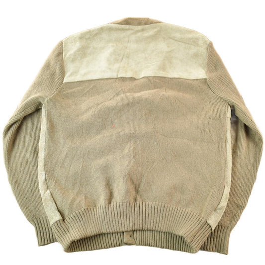 Vintage 1990s Mervyn's Suede Leather Knit Cardigan Sweater Men's Large from propervintagecanada