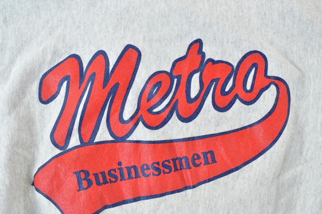 Vintage 1990s Metro Businessmen University Reverse Grain Crewneck Men's Large from propervintagecanada