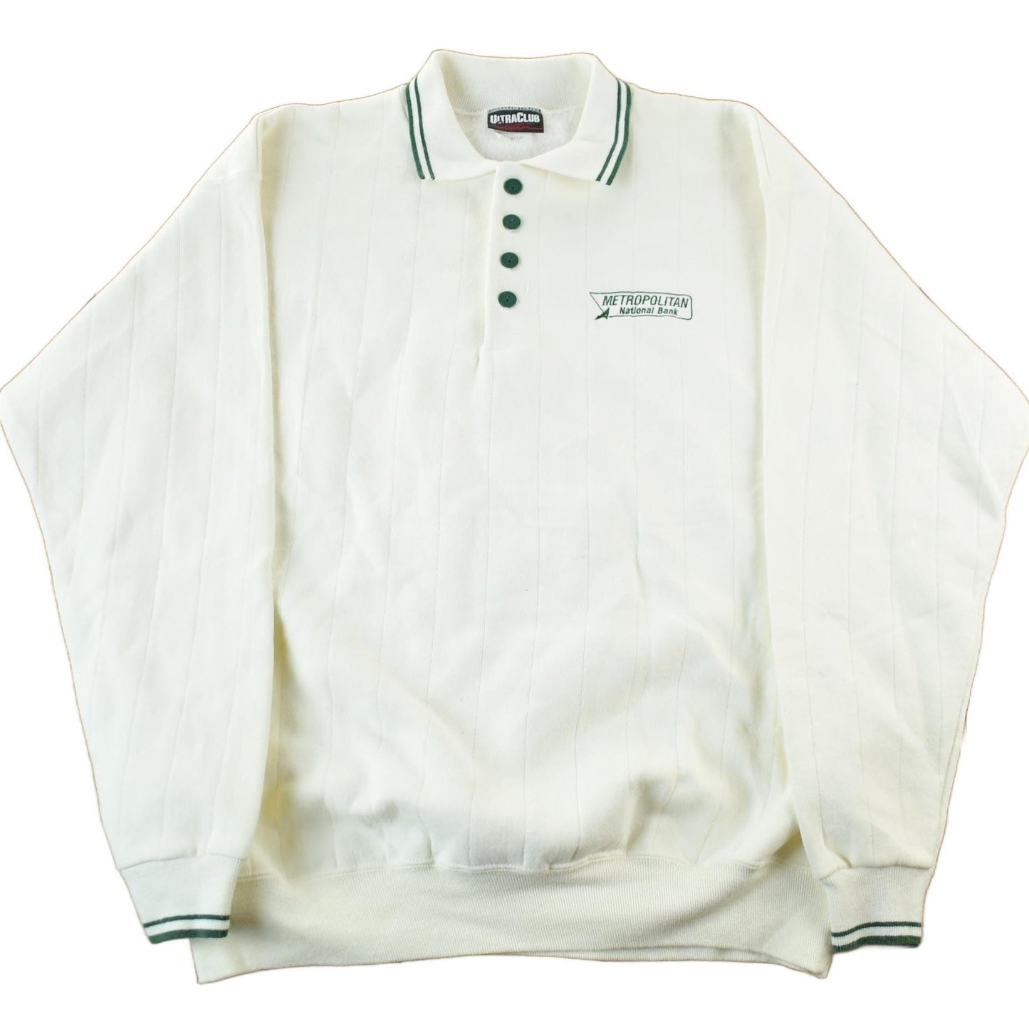 Vintage 1990s Metropolitan National Bank Collared Sweatshirt Men's XL from propervintagecanada