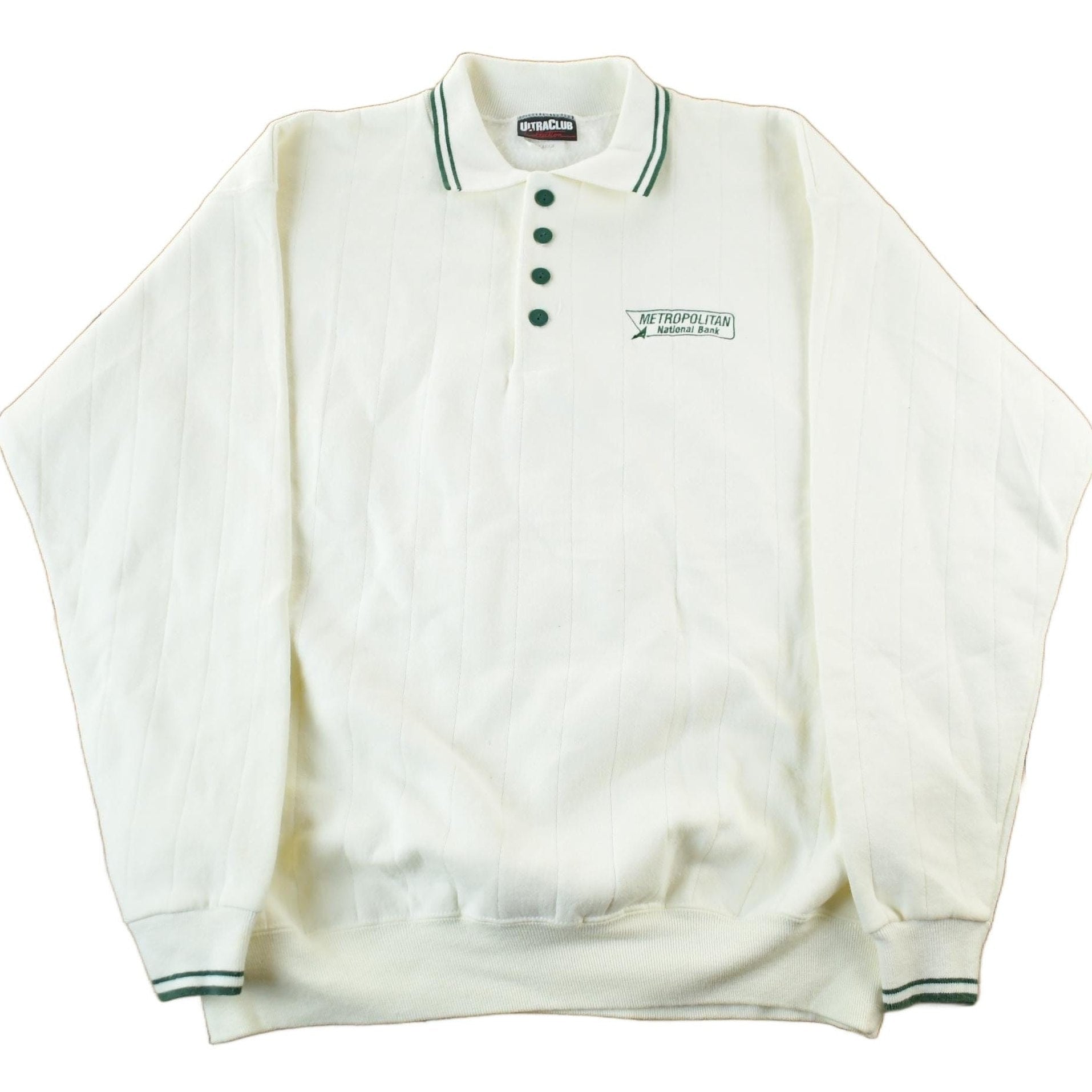 Vintage 1990s Metropolitan National Bank Collared Sweatshirt Men's XL from propervintagecanada