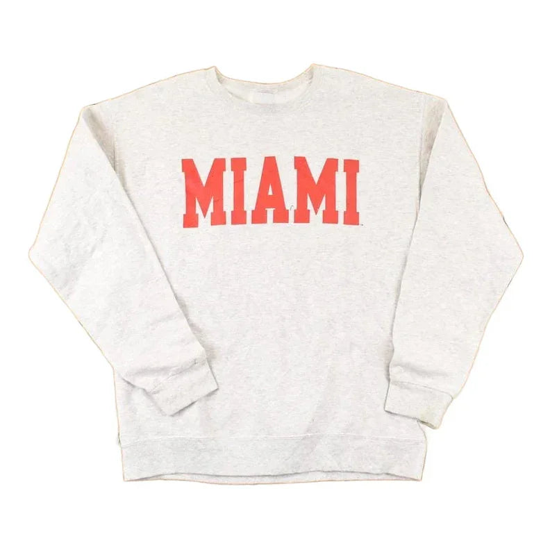 Vintage 1990s Miami Block Letter Bold Font Graphic Print Crewneck Sweatshirt Mens M from propervintagecanada